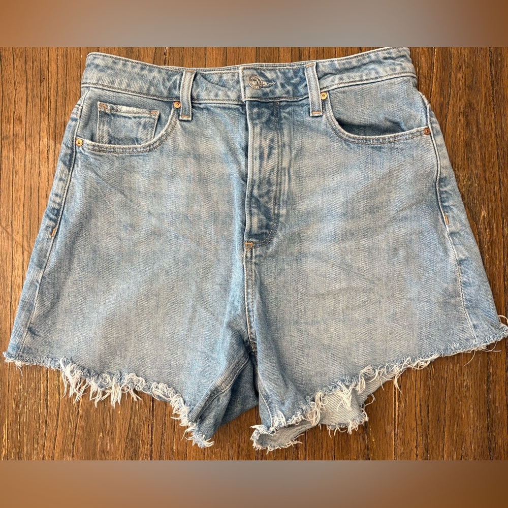 PAIGE Noella High Rise Cut Off Light Blue Denim Jean Shorts